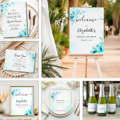 Blue Watercolor Wildflowers Modern Bridal Shower Dankeskarte