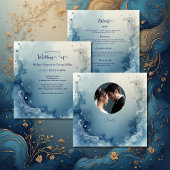 blue white Dreamy coastal marble ink wedding Begleitkarte