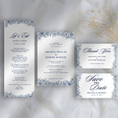 Blue White Blume Elegante Wedding All in one Einladung