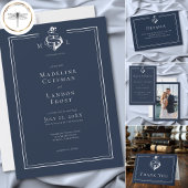 Blue White Minimal Nautical Anchor Coastal Wedding RSVP Karte
