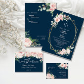 Blush Floral Navy Hochzeitsmonogramm Rechteckiger Pappuntersetzer