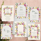 Blush Pink Lily Arched RSVP Card with QR Code Karte
