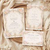 Blush Peach Baroque Rose Wedding Save The Date
