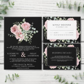 Blush Pink Floral Eucalyptus Black QR Code Wedding Einladung (Personalisiere diese Kollektion eines unabhängigen Creators.)
