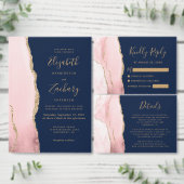 Rosa-goldener Achat-Navyblauer QR-Code-Hochzeit Einladung (Personalisiere diese Kollektion eines unabhängigen Creators.)