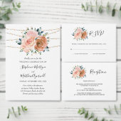 Dusty Pink Coral Botanical String Lights Wedding Runder Aufkleber (Personalisiere diese Kollektion eines unabhängigen Creators.)