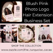 Blush Pink Script Logo QR Code Hair Extension Visitenkarte