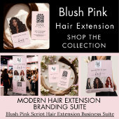 Blush Pink Script Logo QR Social Hair Extension Visitenkarte