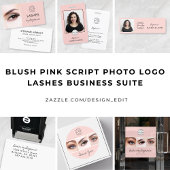 Blush Pink Script Social Icon QR Code Photo Lashes Visitenkarte