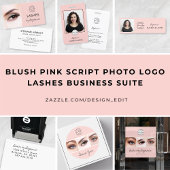 Blush Pink Script Social Icon QR Code Photo Lashes Visitenkarte