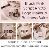 Elegant Blush Pink Black Script 3 Photo Makeup Quadratische Visitenkarte