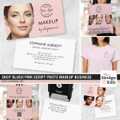 Blush Pink Script Logo QR Code Photo Makeup Visitenkarte