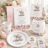 Rosa Roses Brautparty Teezeremonie Pappteller