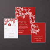 Red Boho Peacock Chinesisches Double Happy Foto Save The Date (Personalisiere diese Kollektion eines unabhängigen Creators.)
