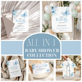 Boho Butterfly Wildflower Floral Blue Baby Shower Gästebuch