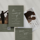 Boho Chic Olive Green Wedding QR Code UAWG Begleitkarte