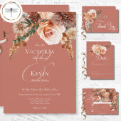 Boho Peach & Rust Blumenrost Hochzeit Einladung