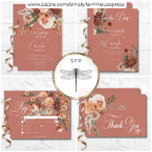 Boho Peach & Rust Blumenrost Hochzeit Einladung
