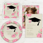 Personalisierte Pink Floral Girl's Graduation Part Pappteller