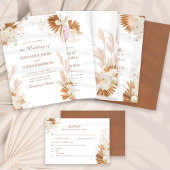 Boho Terracotta White Pampas Grass Orcids Wedding Einladung