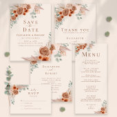 Boho Terracotta Floral Pampas Grass Wedding Dankeskarte