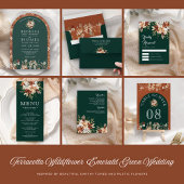 Terracotta Floral Wildblume Emerald Green Wedding Menükarte