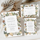 Boho White Floral Greenerity Frame Wedding Einladung
