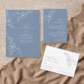 Boho Floral Line Art Dusty Blue Wedding Einladung (Personalisiere diese Kollektion eines unabhängigen Creators.)