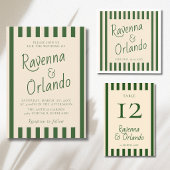Flaschengrün gestreifte Retro-Minimalist-Hochzeit Save The Date