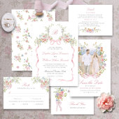 Monogrammed Pink Bows and Wildflowers Wedding Acryleinladungen