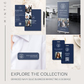 Custom Logo Minimal Business Corporate Navy Blue Schreibtischnamensplakette