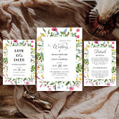 Moderne farbenfrohe Wildblumen Hochzeitkalligraphi Tischnummer