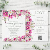 Eleganter rosa Wildblumen Blumenzwiebelcode QR-Cod RSVP Karte (Personalisiere diese Kollektion eines unabhängigen Creators.)
