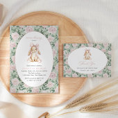 Häschen, Schleife, rosa Blumen, Willkommensschild Banner