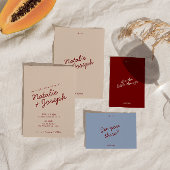 Classy Deep Red Blue Whimsical QR Code Wedding Einladung