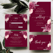 Burgundy Blush Silver Floral QR Code Hochzeit Einladung