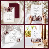 Burgundy Floral Boho Wedding Menu Card Menükarte