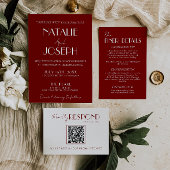Elegant White Burgundy Minimalist QR Code Wedding Einladung