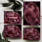 Burgundy Foil Bloral Silver Wedding Save the Date Magneteinladung