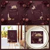 Burgundy Floral Gothic Save the Date Card Einladung