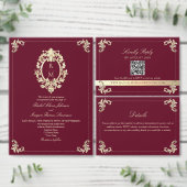 QR Code Burgundy Gold Baroque Wedding Einladung (Personalisiere diese Kollektion eines unabhängigen Creators.)
