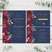 Burgundy Gold Floral QR Code Wedding Einladung (Personalisiere diese Kollektion eines unabhängigen Creators.)