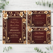 Burgundy Golden Blume Papierplatte Pappteller (Personalisiere diese Kollektion eines unabhängigen Creators.)