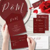 Burgundy Maroon Red White Menu Minimalistisch Postkarte