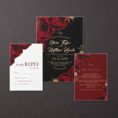 Moody Black Burgundy Roses Wedding  Adressaufkleber (Personalisiere diese Kollektion eines unabhängigen Creators.)