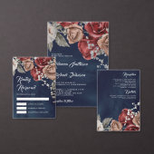 Burgundy Red Roses Floral Navy Blue Wedding (Personalisiere diese Kollektion eines unabhängigen Creators.)