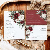 Burgundy Winter Floral Photo Back Wedding Save The Date