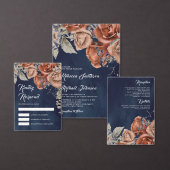 Rustic Terracotta Floral Navy Blue QR Code Hochzei All In One Einladung (Personalisiere diese Kollektion eines unabhängigen Creators.)