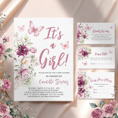 Babydusche Butterfly Floral Pink Girl Einladung