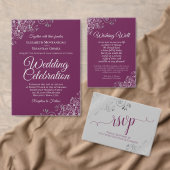 Cassis & Gray Elegante Hochzeitsfans mit Programm Fächer (Personalisiere diese Kollektion eines unabhängigen Creators.)